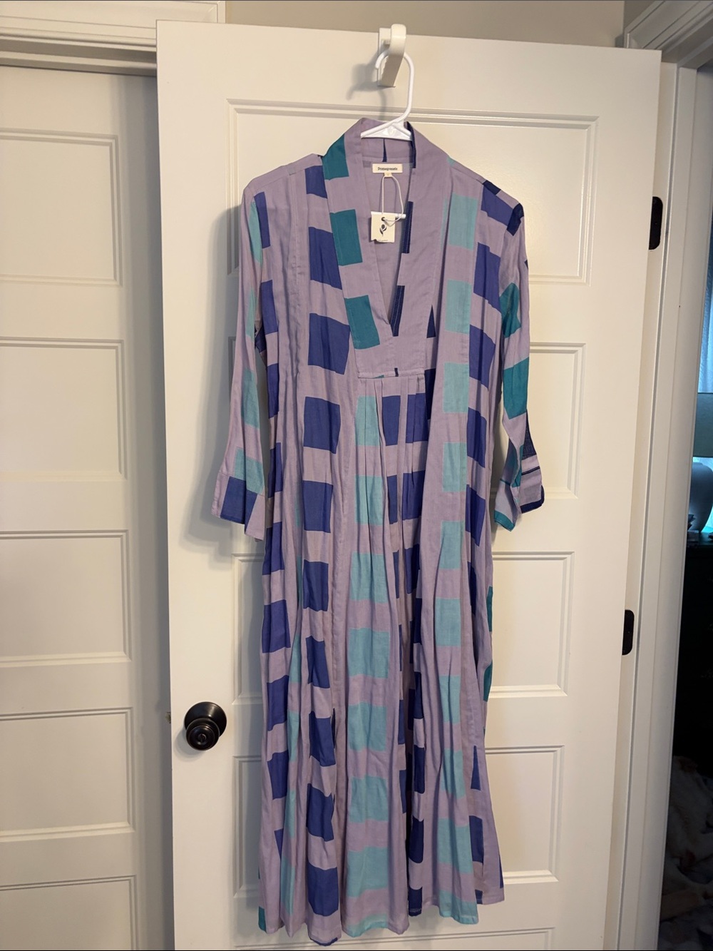 Women’s Maxi Dress in Lavender with Teal & Navy Blocks